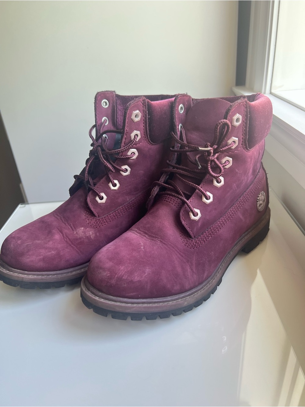 Timberland Burgundy Nubuck Lace-Up Boots
